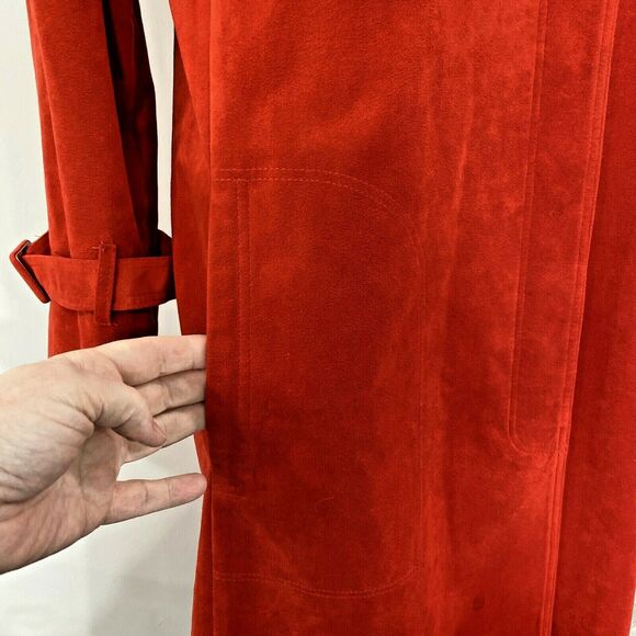 Vintage Lilli Ann Red Ultrasuede midi trench coat midi by Adolph Schuman Sz M/L - Picture 3 of 9
